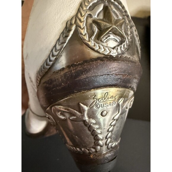 Vintage ZODIAC WHITE LEATHER COWGIRL SLOUCHED BOOTS Metal Toe/Heel 8 - Picture 10 of 11